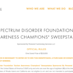 Autism Spectrum Disorder Foundation Screenshot of Sweepstakes Page
