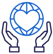 hands surrounding heart shaped globe icon