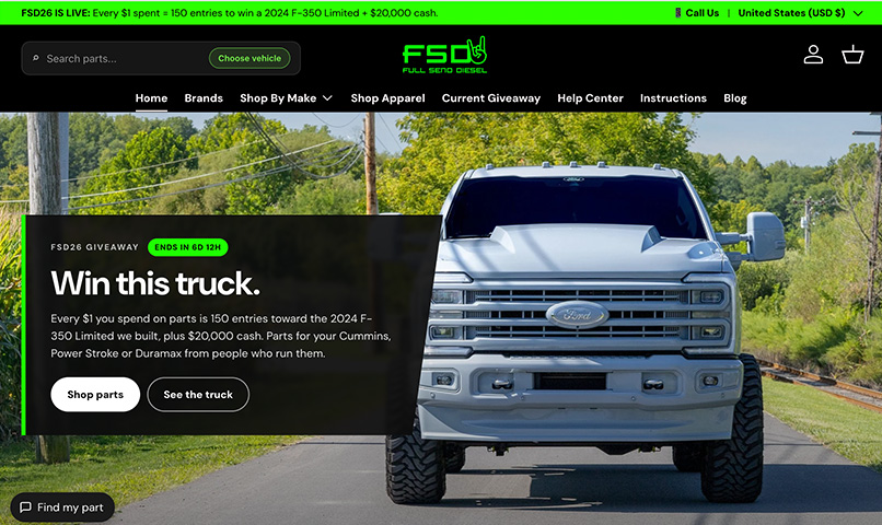 Full Send Diesel ecommerce sample